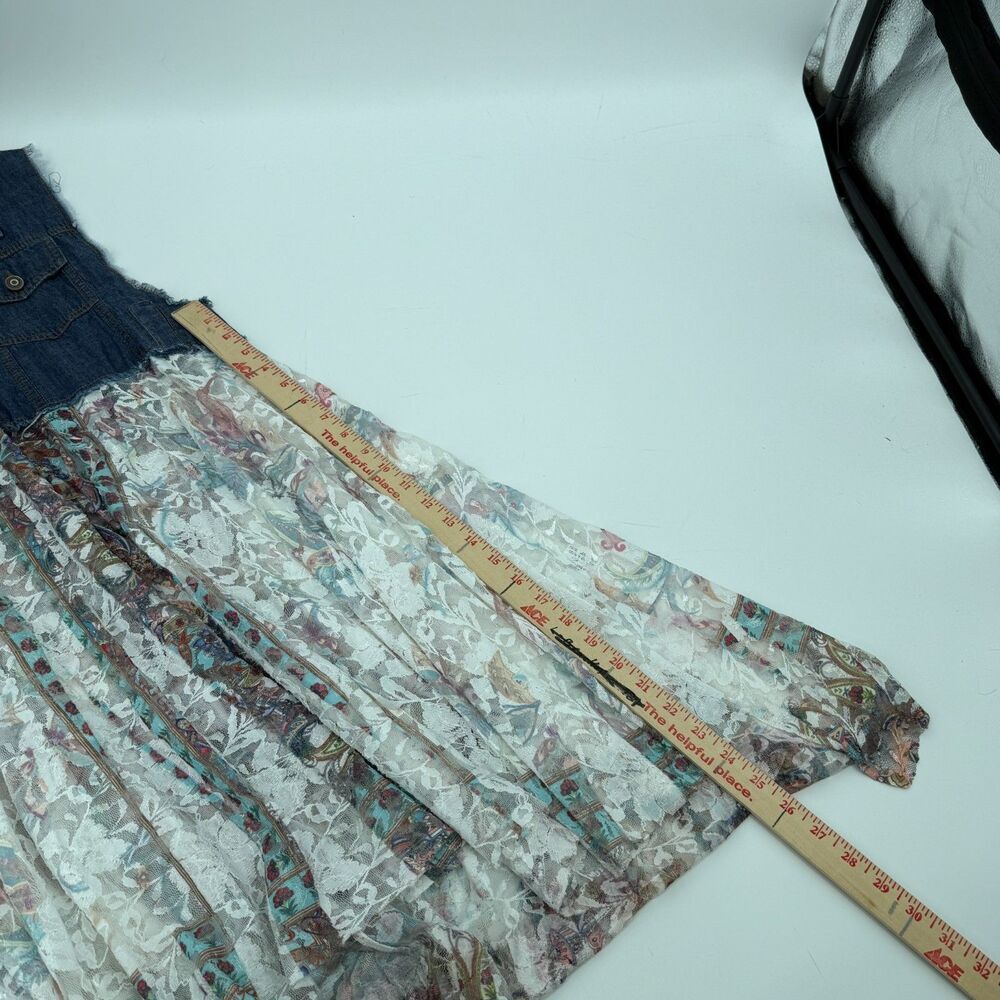 Origami Denim White Lace Vest Cardigan Duster Boho Western Fairy Women Size S/M - Picture 12 of 15